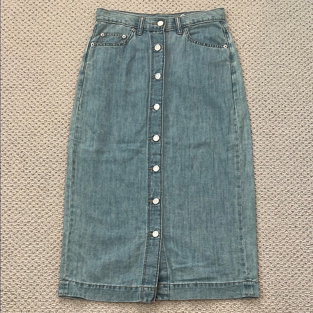Denim Button-Front Midi Skirt by GAP